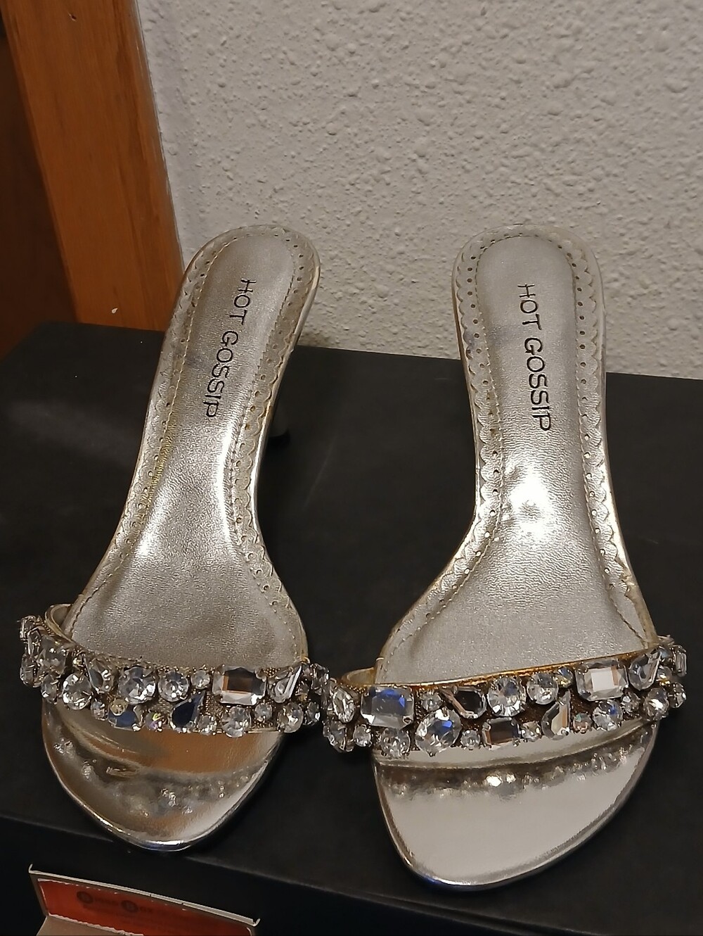 Hot Gossip Silver Rhinestone Embellished Kitten Heel Sandals Size 6